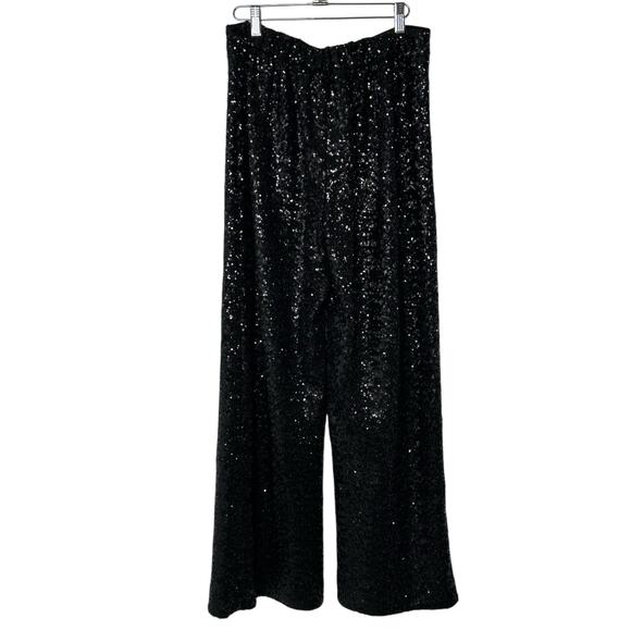 NWT Banana Republic Black Sequin Wide Leg Pants Sz Small Elastic Waist High Rise - Picture 5 of 16